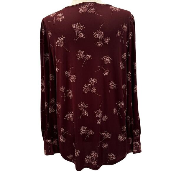Ann Taylor Burgundy Floral Long Sleeve Pullover Blouse - Size Large - Picture 2 of 6
